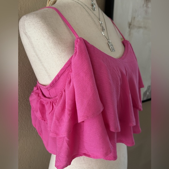 Pink Ruffle Layered Crop Flounce Women's Top - Picture 7 of 7